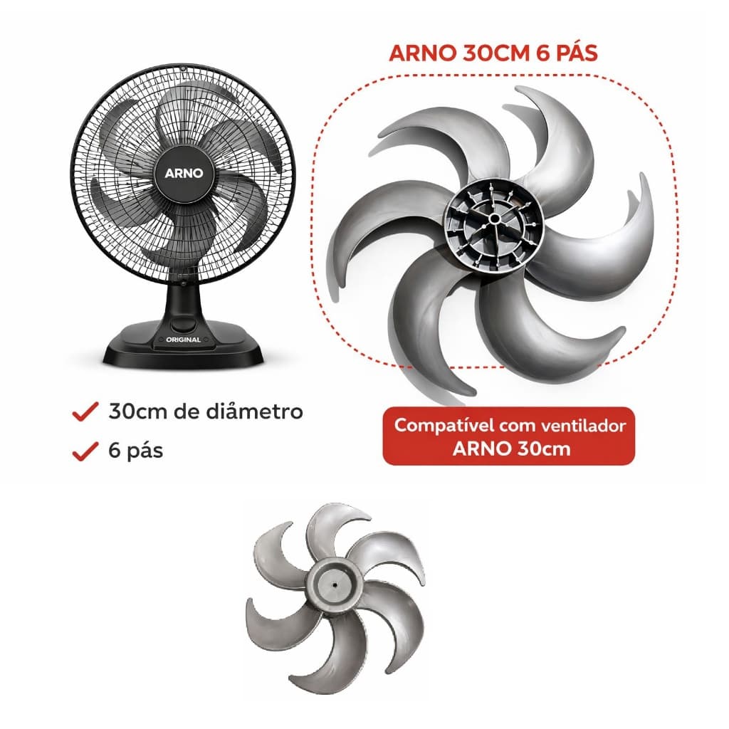 Hélice PRATA de Reposição para Ventilador Arno Turbo Silencio Maxx 30cm