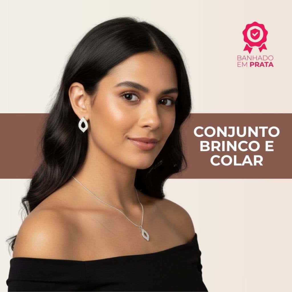 Conjunto Colar Brinco Banhado Prata Verdadeira Cordão Semi Joia Feminina