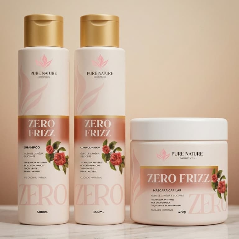 Kit Shampoo + Condicionador + Máscara Óleo de Camélia Pure Nature Hidratação Zero Frizz Brilho Intenso