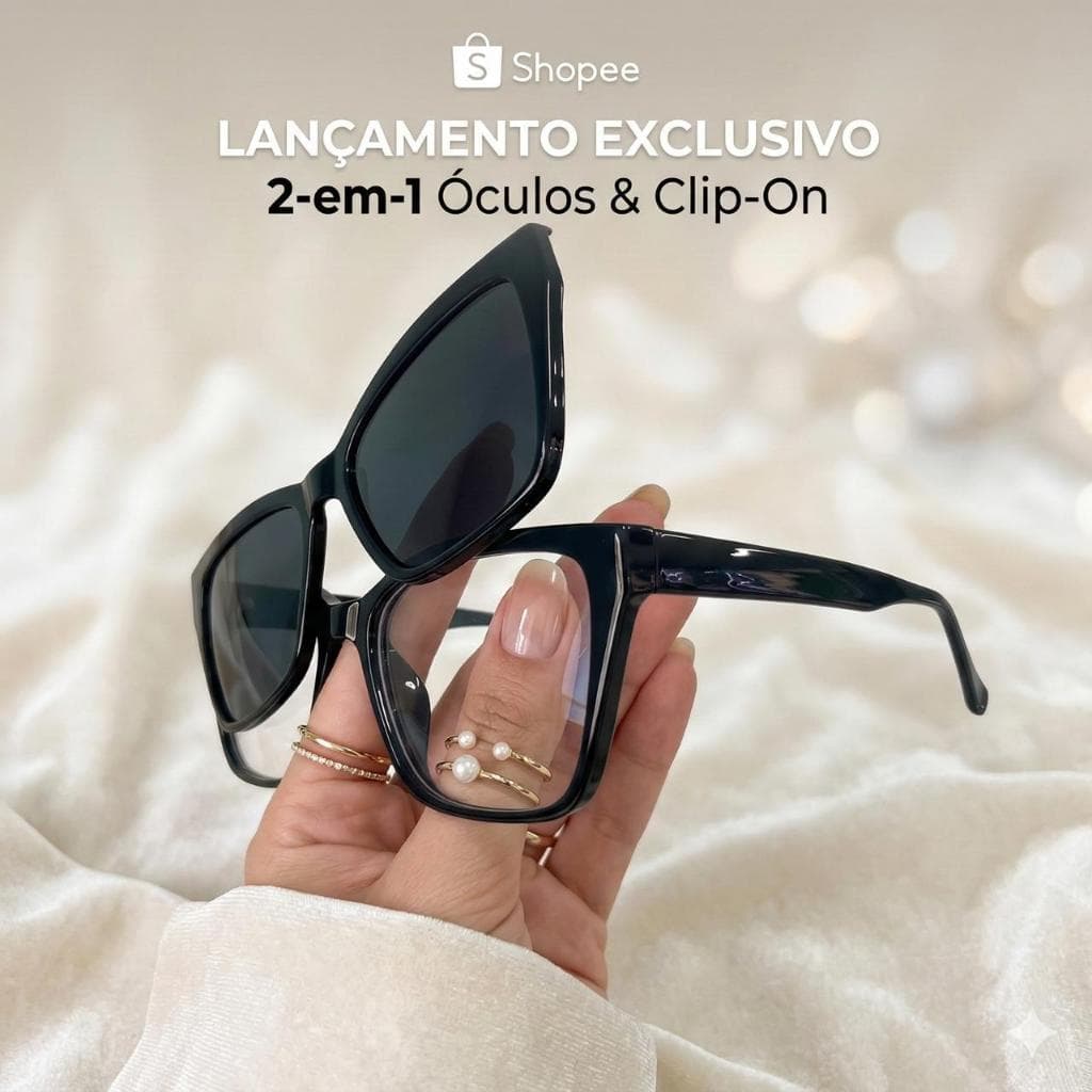 Armação Feminina Acetato Clipon Solar 2em1 Óculos de Grau Coleção Carol
