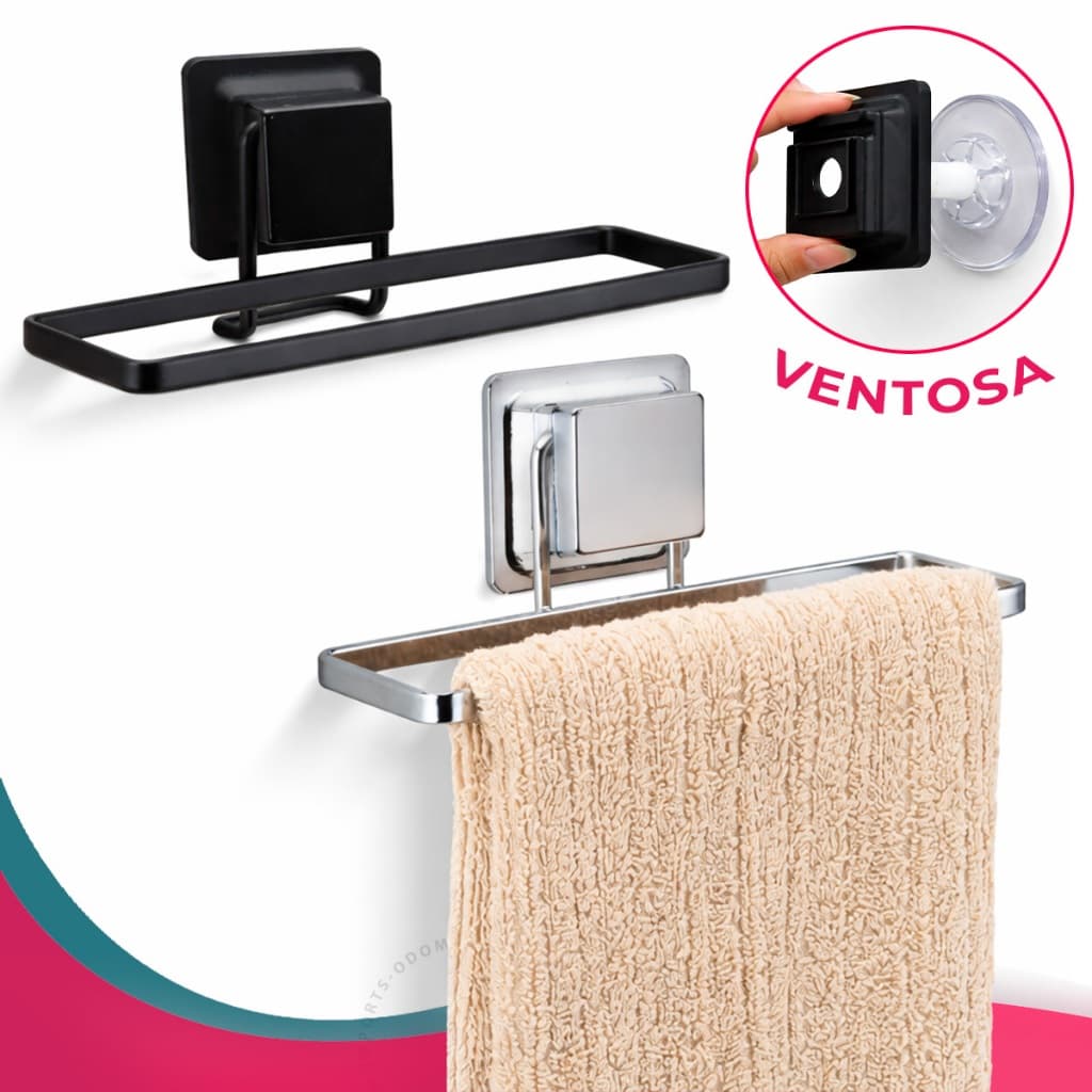 Porta Toalha de Rosto Cromado e Black Com Ventosa Toalheiro Preto Sem Furos Parede Arthi 3,5Kg