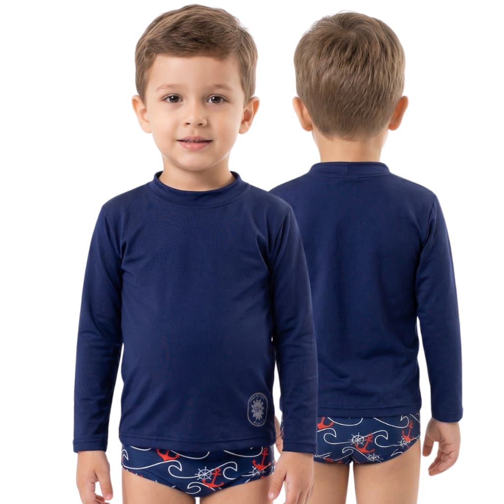 Conjunto Camisa UV azul marinho + sunga  infantil/juvenil praia piscina do 1 ao 16 anos
