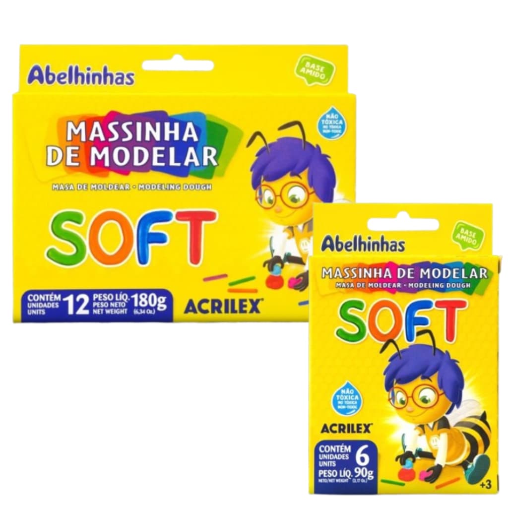 Kit Massinha de Modelar Soft 12 e 6 Cores Acrilex de 1 a 5 Unidades Cores Sortidas