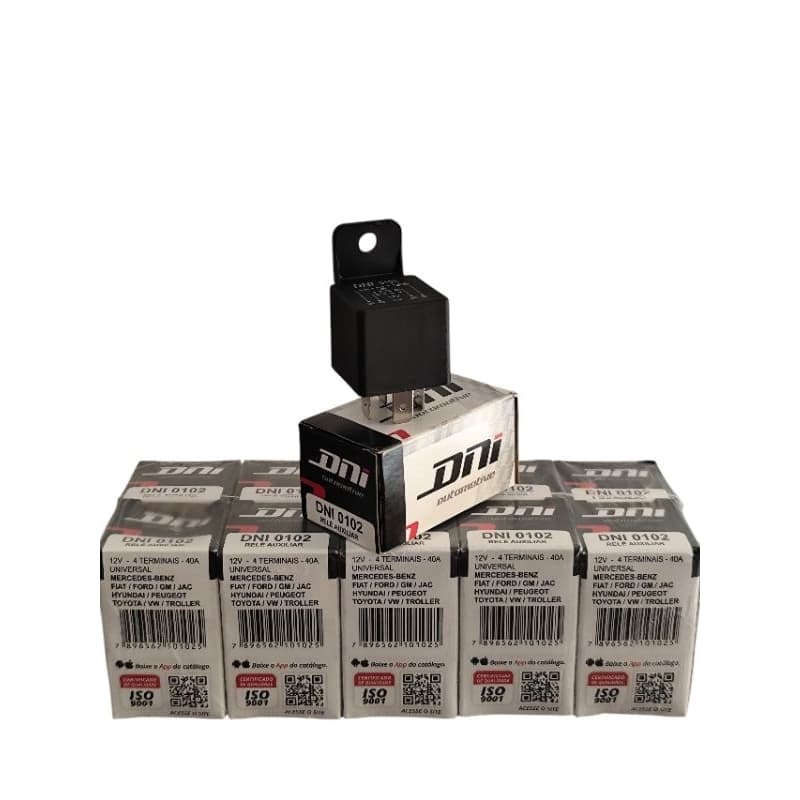 10 Relés Auxiliar Automotivo Universal 12 Volts 40 Amperes 4 Terminais com Suporte DNI0102