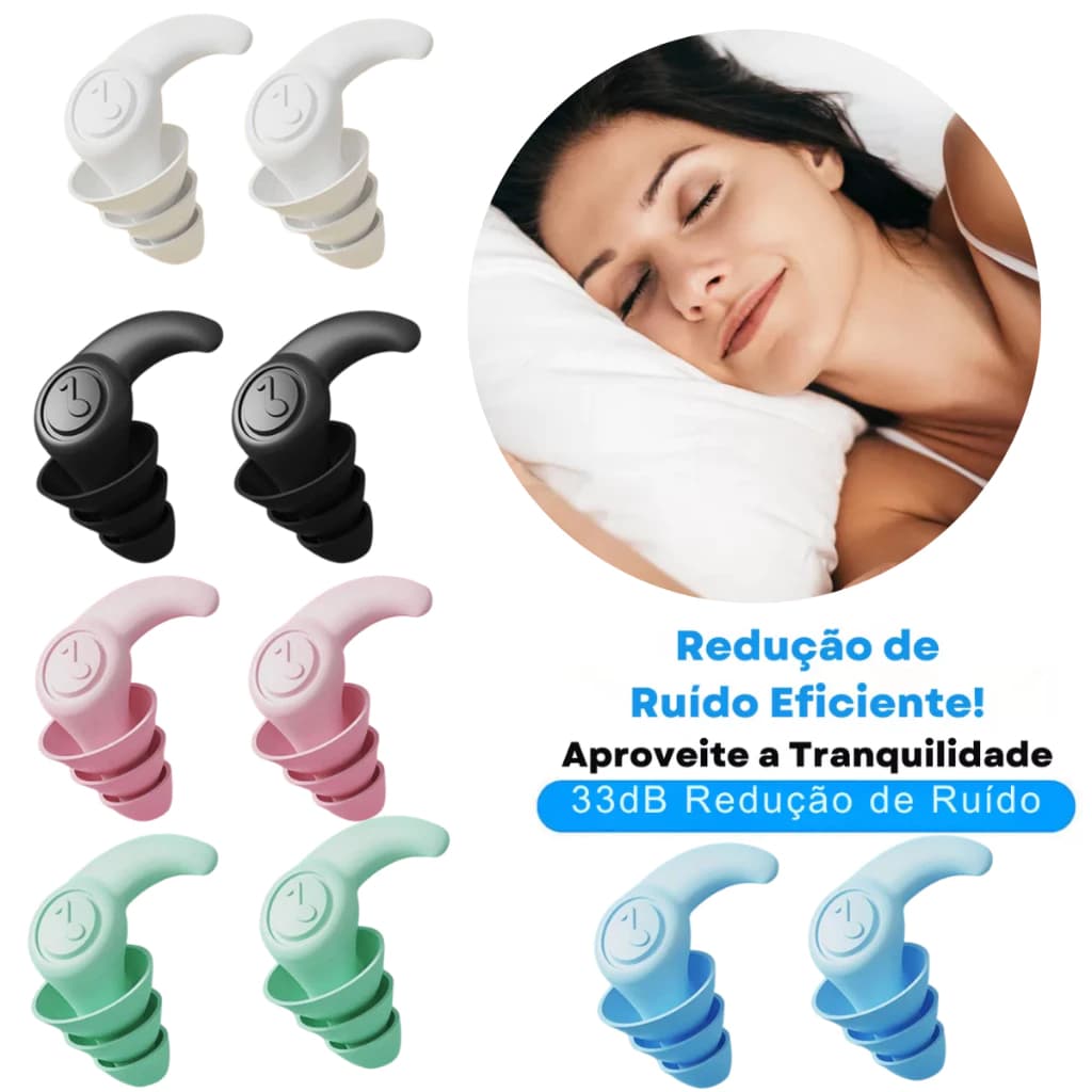 Kit Tampão auricular de ouvido anti ruido para dormir para natação 3 camadas para trabalhar plug estudos