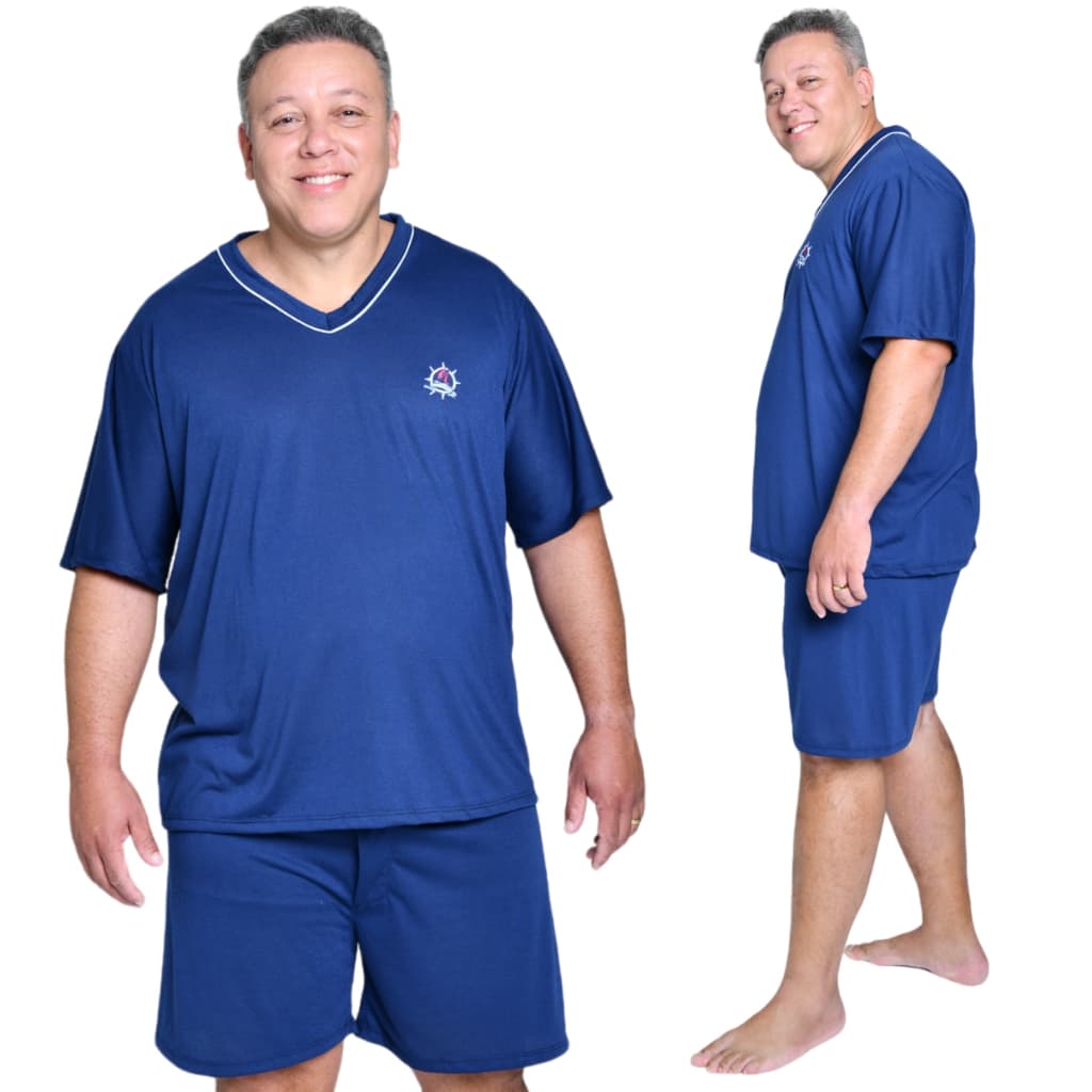 Pijama Curto Masculino Adulto Verão Tamanho P ao G3 Manga Curta Shorts Malha PV Plus Size