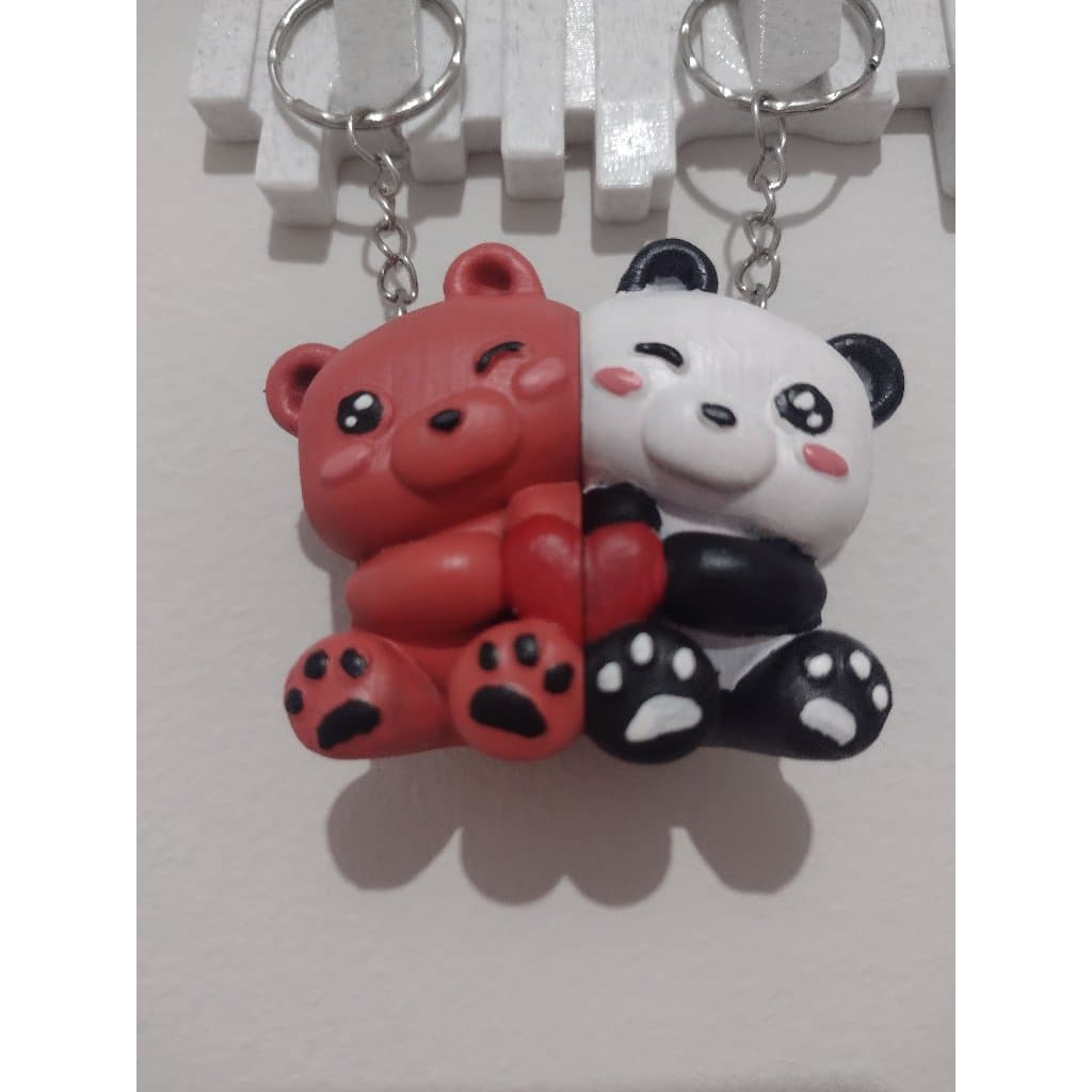 Kit 6 Chaveiros: Chaveiro Magnético Pintado À Mão = 2 Pandas / Panda+urso / 2 Ursos