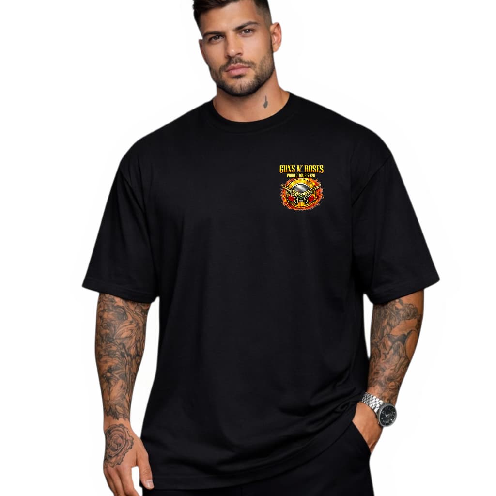 Camiseta Streetwear Oversized 100% Algodão Estilo Rock Guns N’ Roses World Tour 2026
