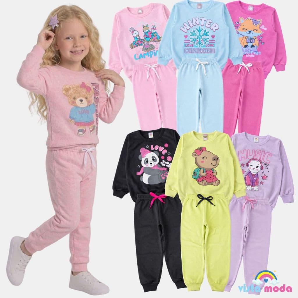 Kit 6 Peças De Roupa Infantil 3 Conjuntos Infantil Inverno Menina Moletom P A 14