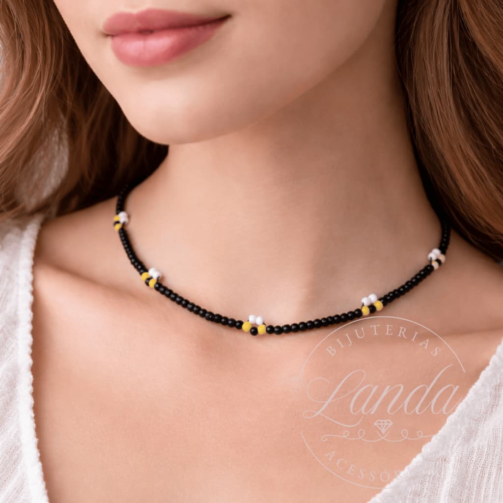 Colar Gargantilha Choker Miçanguinhas Abelhas