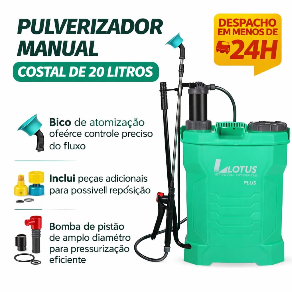 Pulverizador Manual Costal 20L Alta Pressão Bomba Pistão Jardim Plantas Agricultura