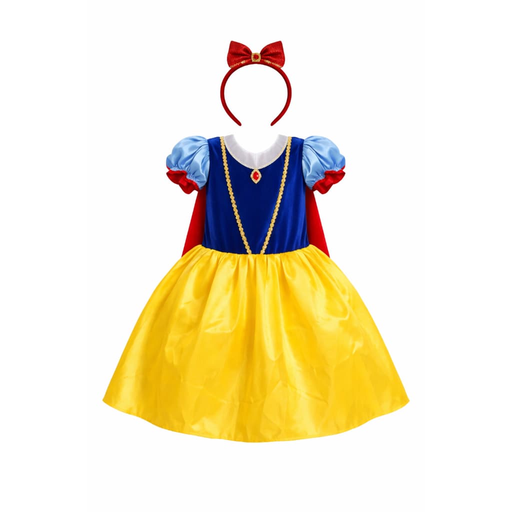 Fantasia Branca de Neve Infantil Luxo com Capa e Tiara Vestido Princesa Branca de Neve Menina Festa Carnaval