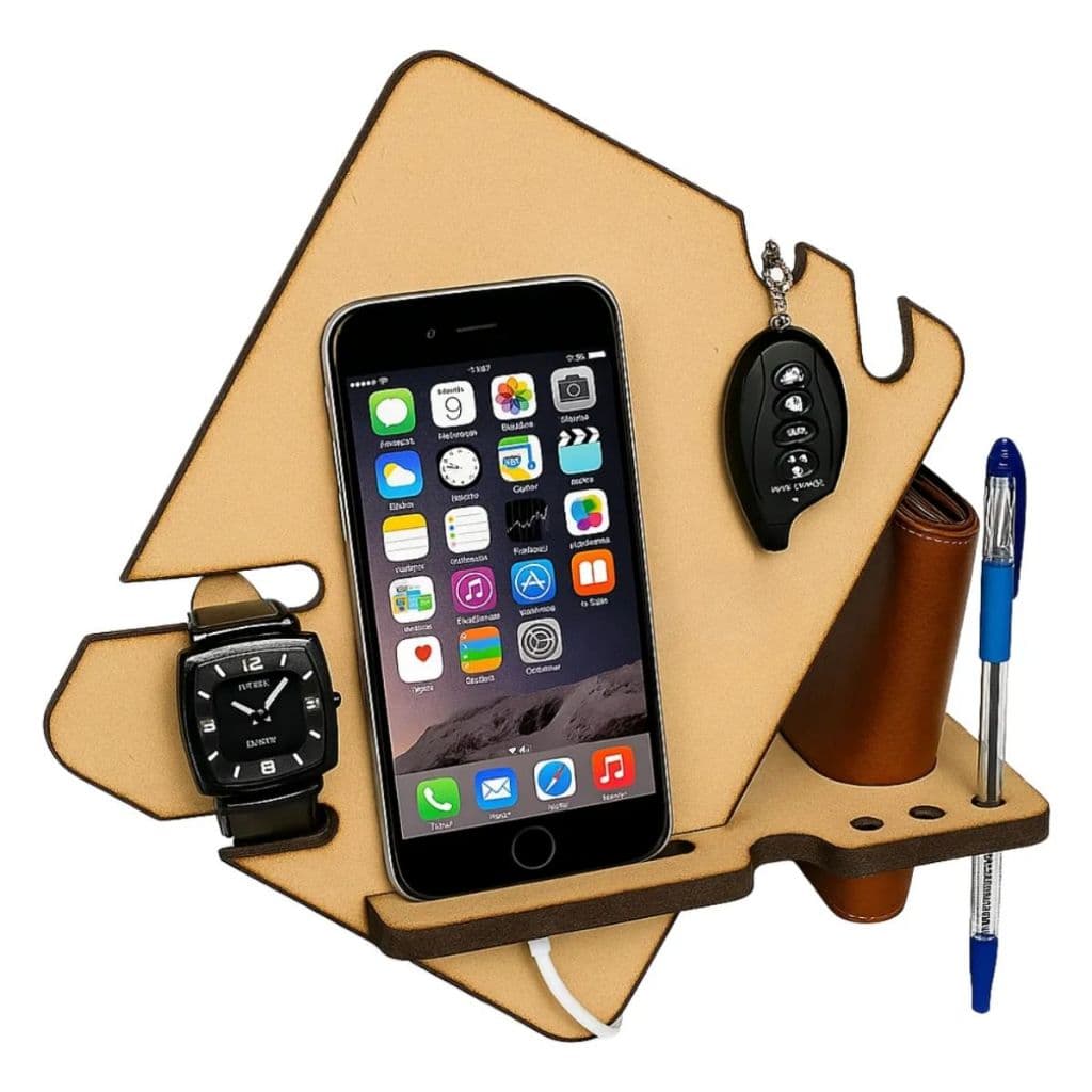 Porta Celular Carteira Relógio Chave Multiuso Acessório MDF Cru Natural Decoração Enfeite