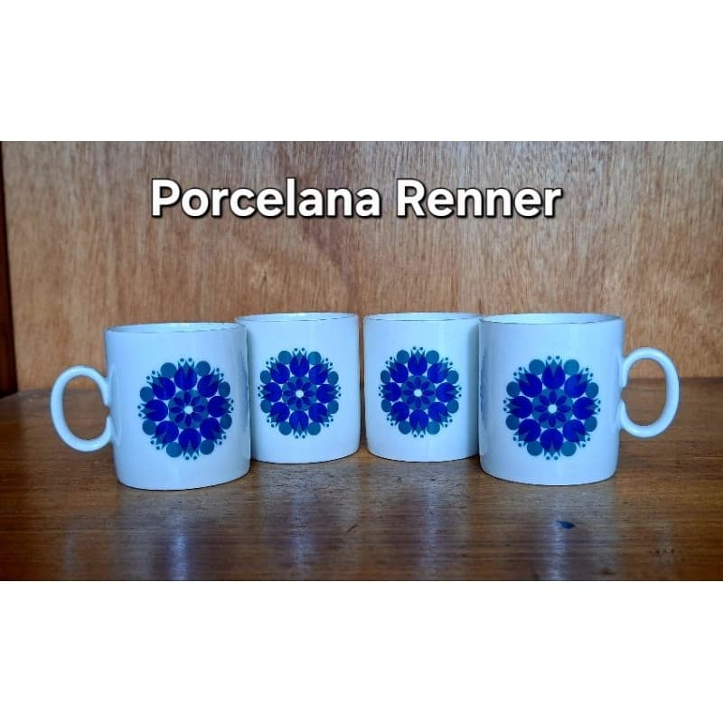 4 xícaras de café porcelana Renner com design "Medallion""