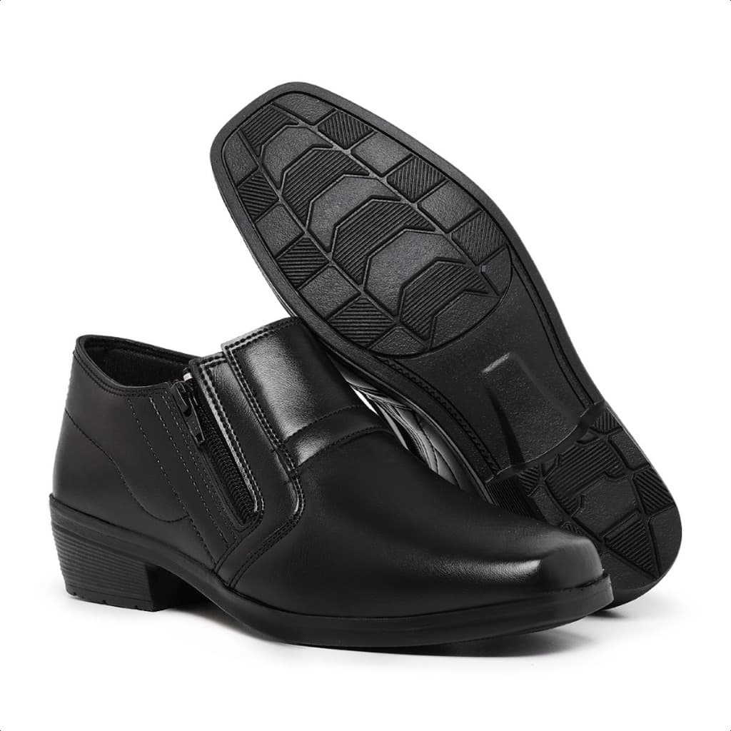 Bota Social Masculina Preta com Zíper Sapato Social Masculino Elegante Confortável Casual Trabalho Antiderrapante