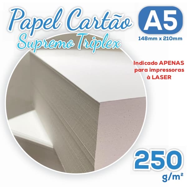 Papel Cartão Supremo Triplex A5 250g Pacote com 100 Folhas - Alta Gramatura 148x210mm P/ Laser