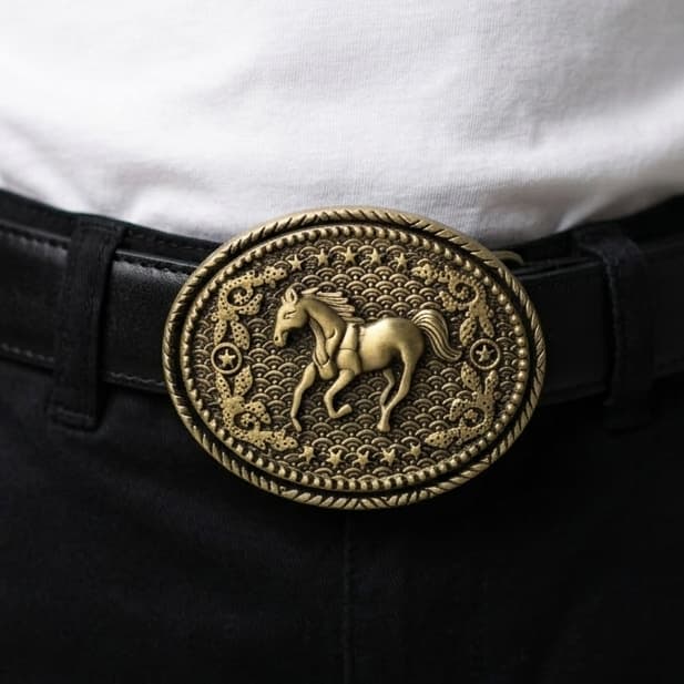 Cinto Masculino Cowboy Infantil Ajustável Preto Fivela Dourada Country Vaqueiro