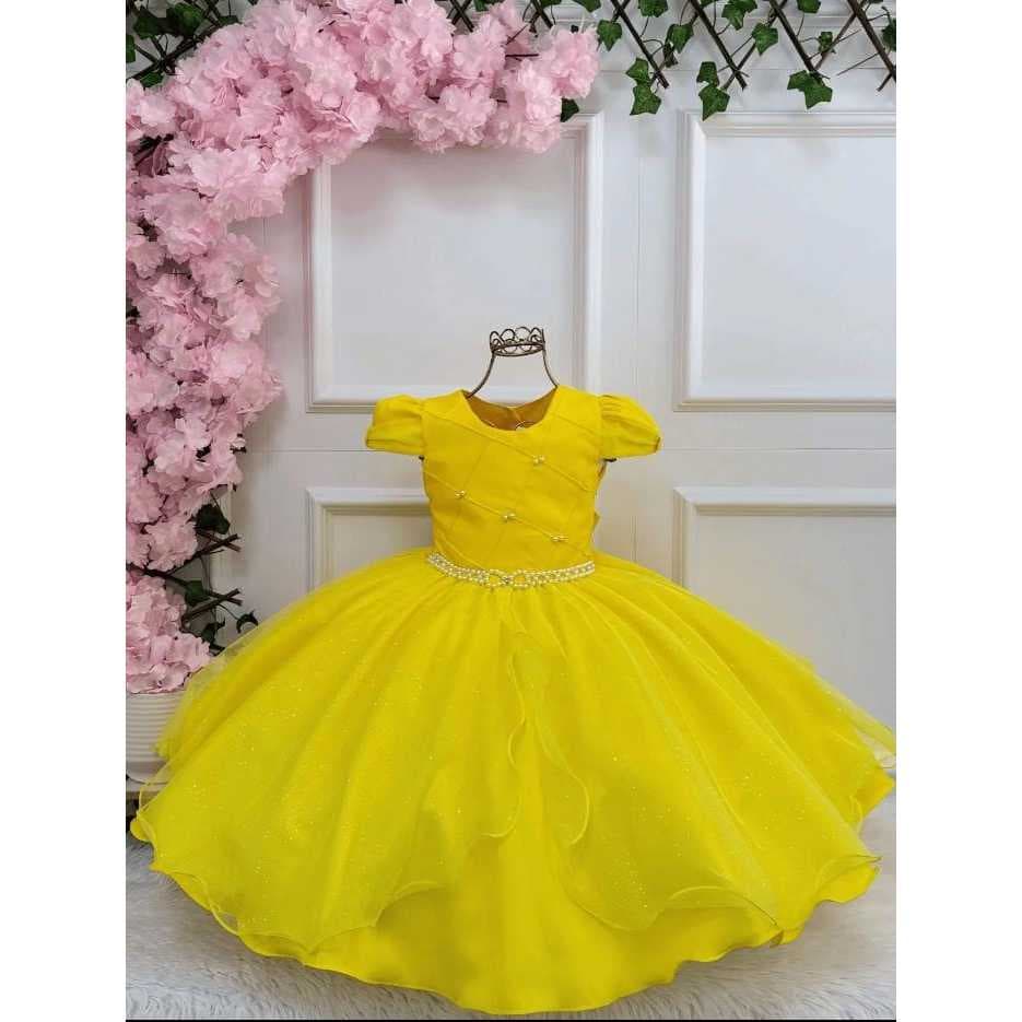 Vestido Infantil Amarelo de Festa com Brilho – Vestido Princesa Elegante