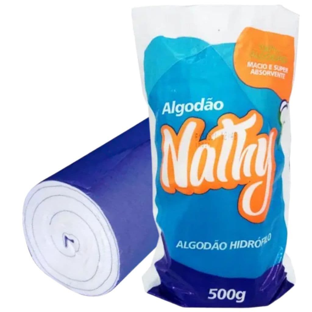 Nathy Algodão Hidrófilo Rolo 500g 100% Algodão Cilíndrico Higienização da Pele E Bebê