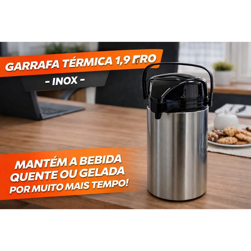 Garrafa Termica Inox 1,9 Litros Alta Capacidade Isolamento Termico Prolongado