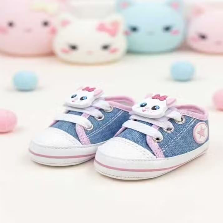 Tênis Bebe Recém Nascido Sapatinho Infantil Menina Gatinha Pé no Pano Estilo Leve e Confortável