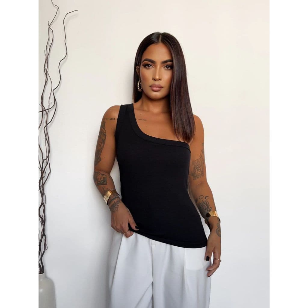 Blusa Feminina Um Ombro Só Ribana Premium Assimétrica Elegante Canelada Manga Nula