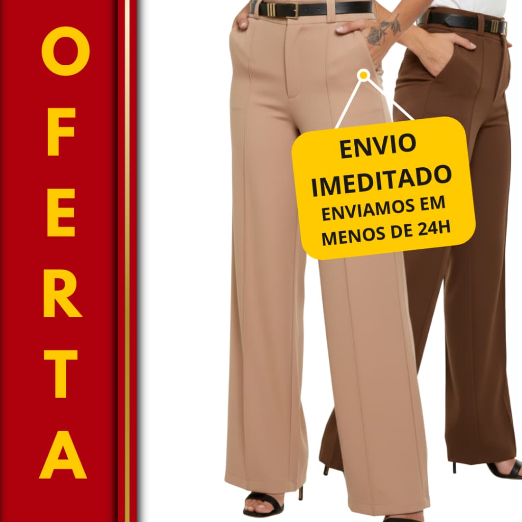 Calça Pantalona Feminina Social Alfaiataria Wide Leg Premium Com Bolso