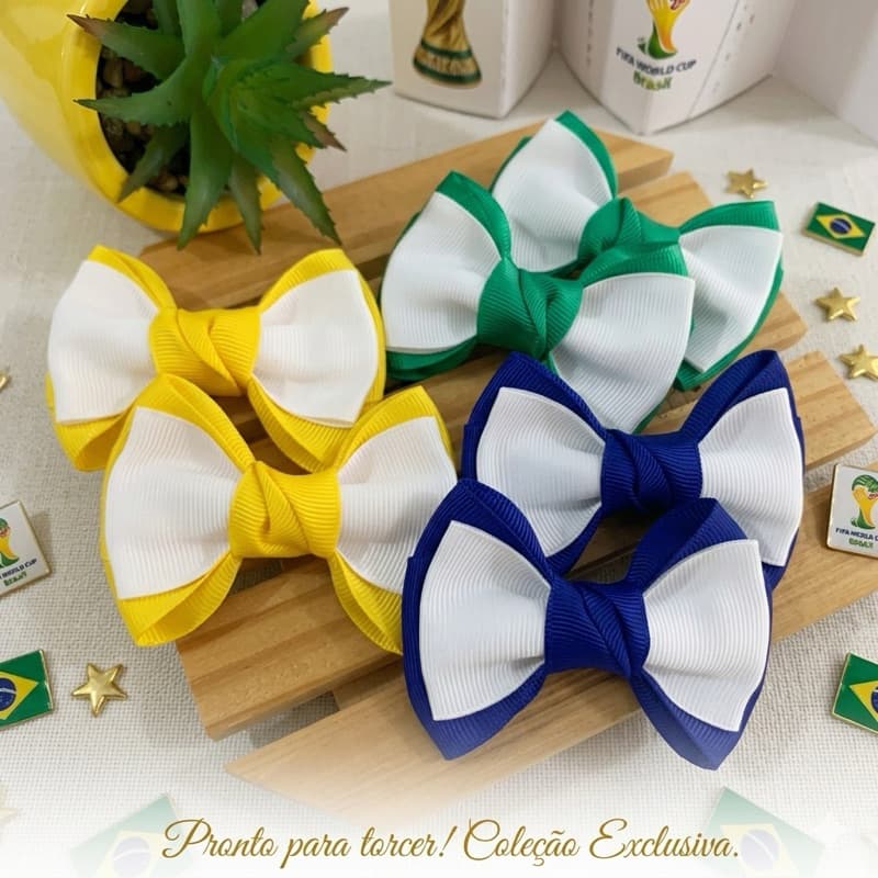 Parzinho de Laços Brasil Copa Infantil Laço para Menina com Presilha Bico de Pato