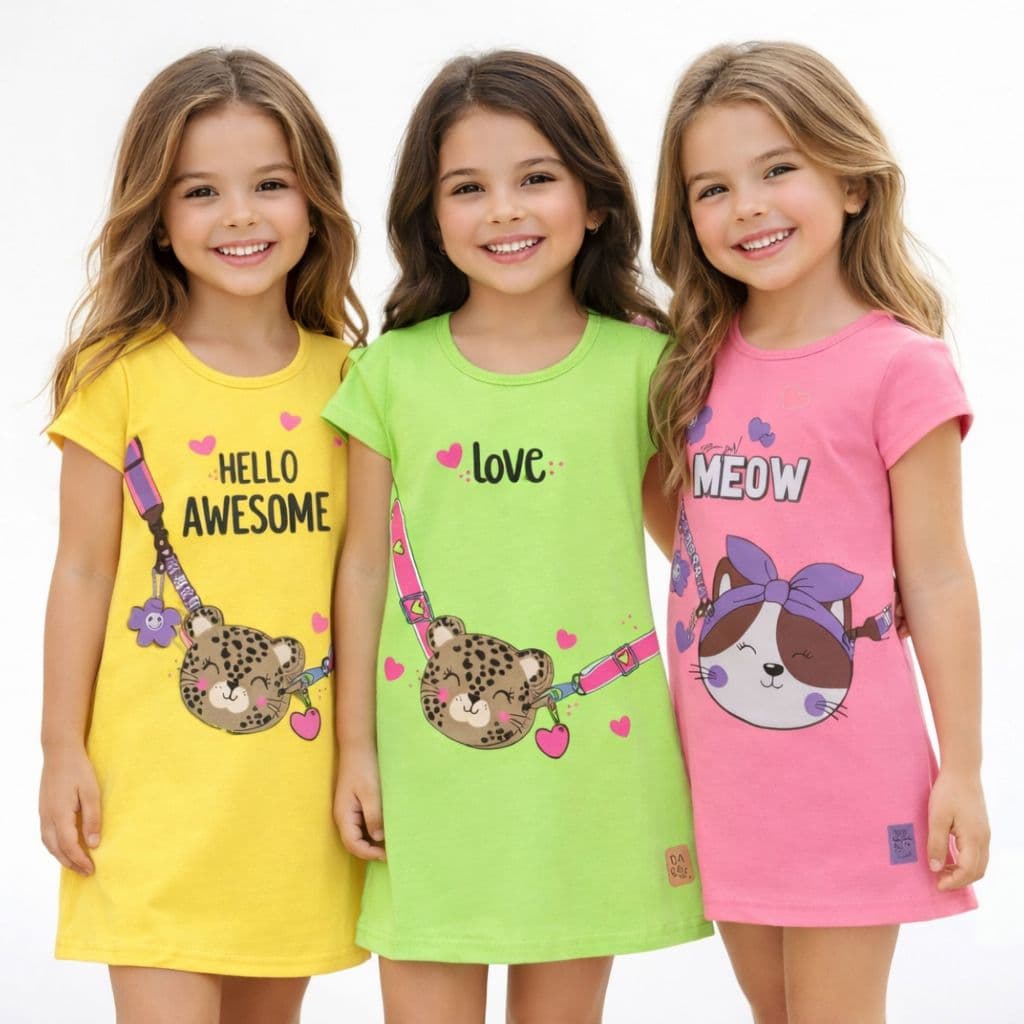 Kit 3 Vestidos Infantis Menina | 01 ao 8 Anos | Roupa Infantil Confortável Vestido Casual