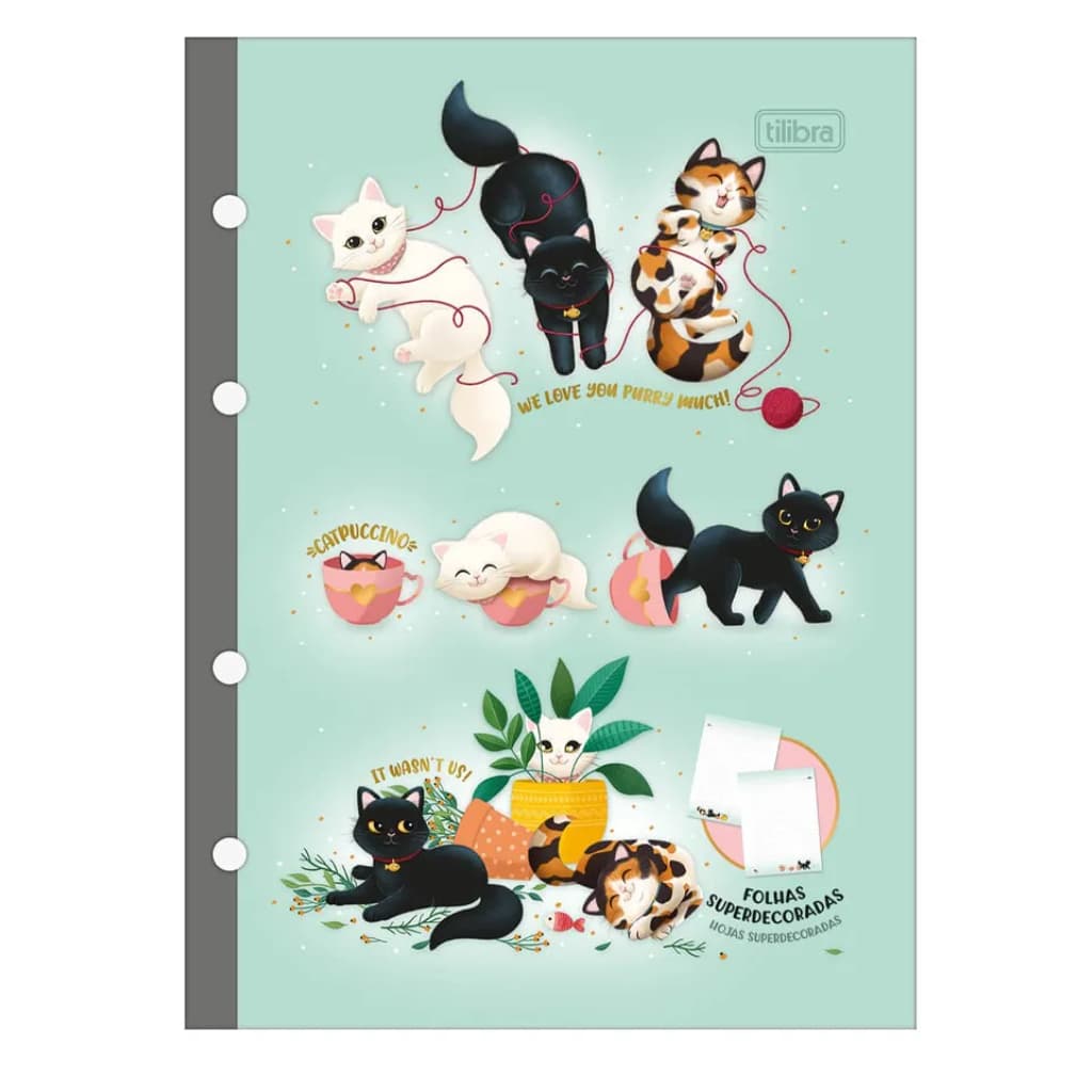 Refil Para Caderno Argolado Colegial Purrfect Cat 63g 80fls