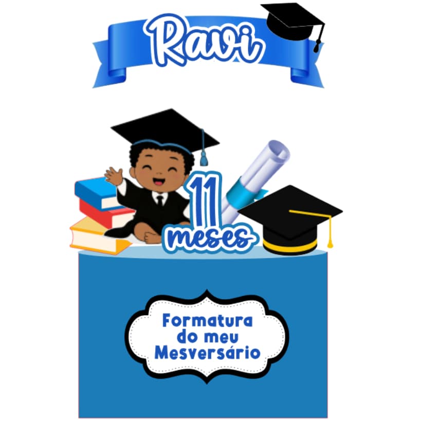 Topo de Bolo Conclusão de Mesversário Menino- Formatura Personalizado com Nome e Mês- Topper Formatura