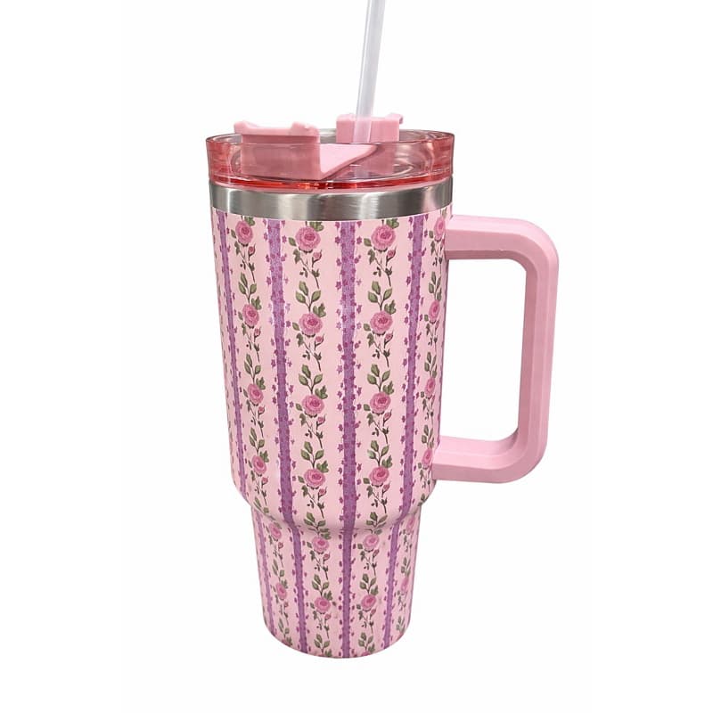 Copo Térmico 1.200ml de Aço Inoxidável com Estampa Floral Requintada Com Tampa Anti-Vazamento Vedação 100% Sem BPA 2026