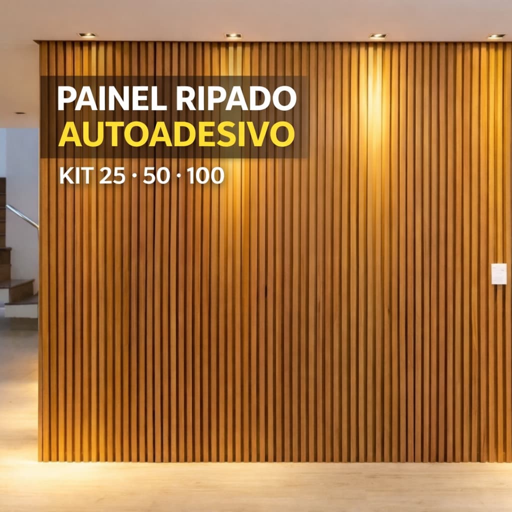 Painel Ripado MDF Autoadesivo 45x11cm Placas Decorativas de Parede Kit 25 50 100