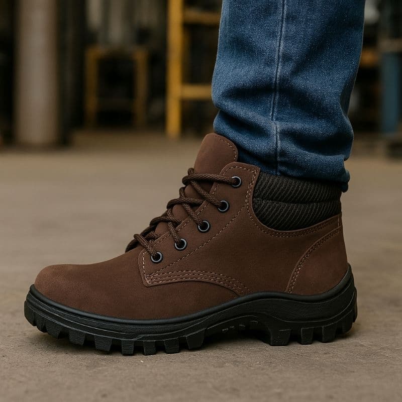 Bota de Segurança Masculina com Solado Antiderrapante em Couro sintético botina trabalho