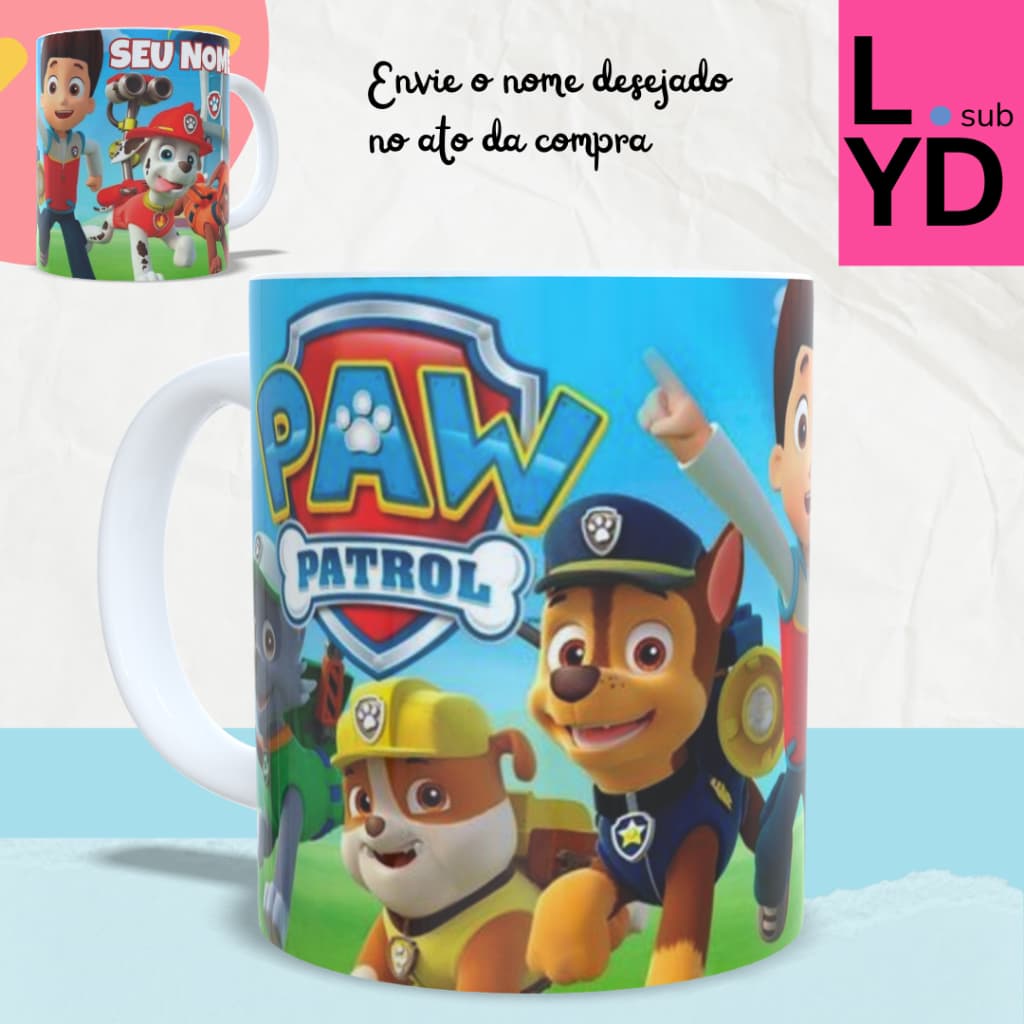 Caneca Personalizada Patrulha Canina com Nome | Caneca Infantil Polímero 325ml | Presente Criança