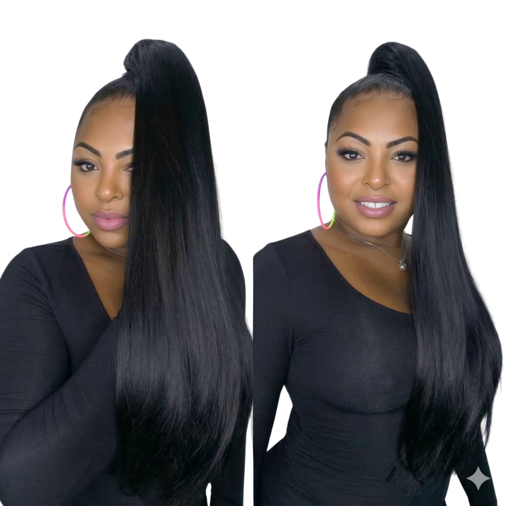 Aplique de cabelo orgânico liso 65 cm preto
