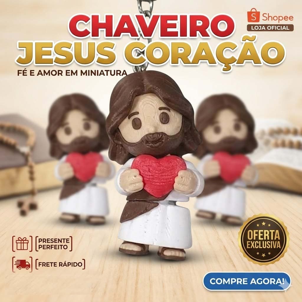 Chaveiros Jesus Religioso com Coração Yeshua Lembrancinha Cristã Igreja