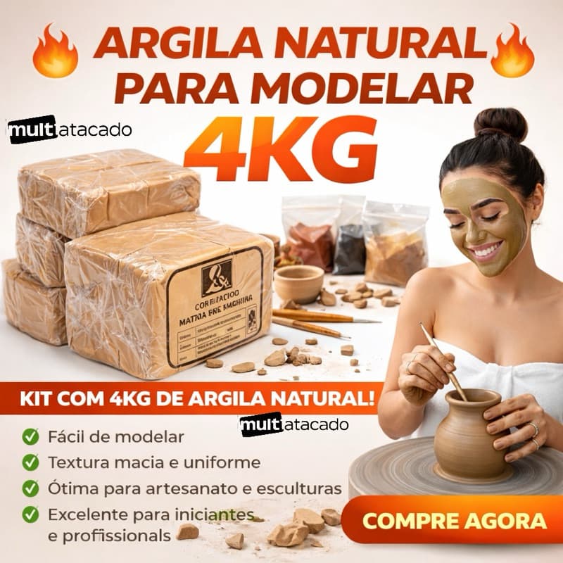 Argila Natural Para Modelar 4kgs Escolar Escultura Artesanato Vaso Arranjo