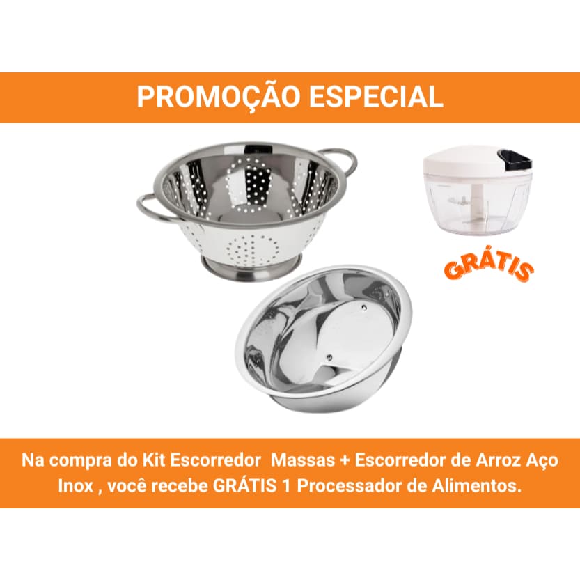 Kit Escorredor De Macarrão Massas+ Escorredor Arroz Aço Inox