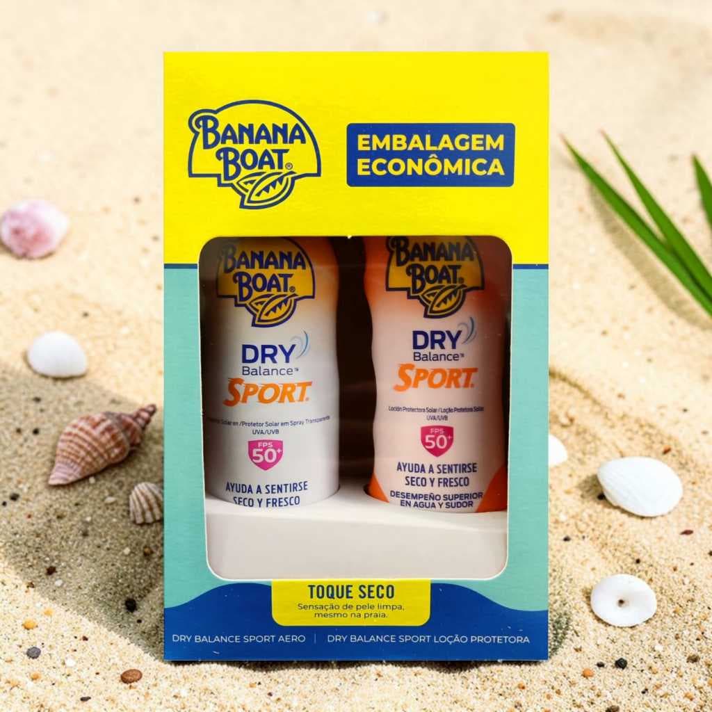 Kit Protetor Solar Banana Boat Dry Balance Sport Creme + Boat Dry Balance Sport Aerosol FPS 50