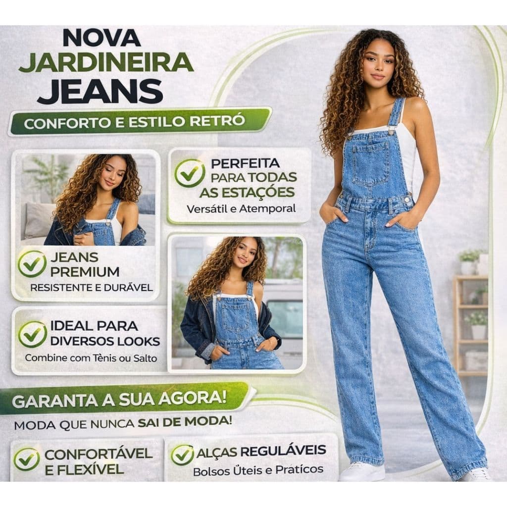 Jardineira Jeans Feminina Slim Cintura Alta Macacão Calça Longa Com Elastano Moda Feminina Casual