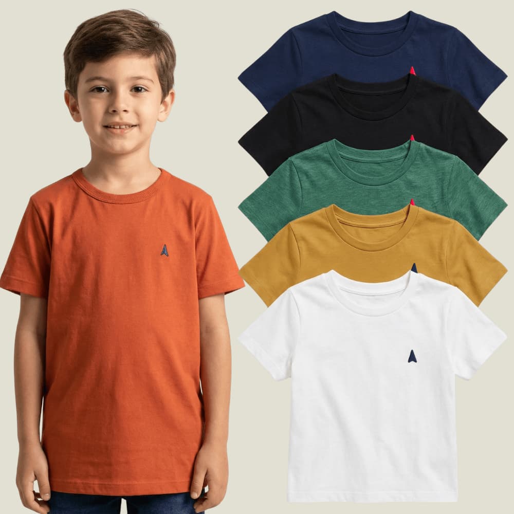 Kit 5 Camiseta Infantil Menino Básica 100% Algodão Respirável Confortável Promoção