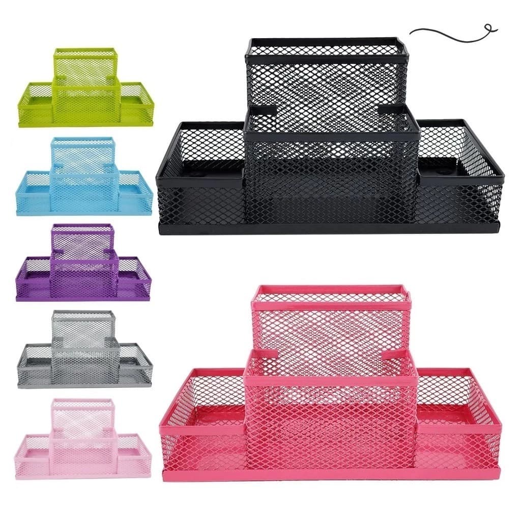 Porta Caneta Organizador De Mesa Escritório Metal Aramado Com 3/4 Divisórias Multiuso