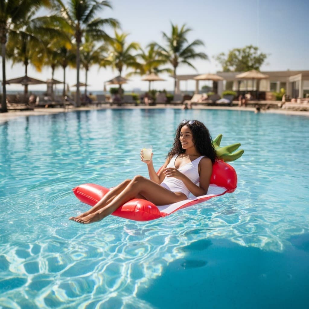 Boia Rede Inflável de Piscina Frutas Flutuador Relaxante Adulto Infantil Praia Piscina Verão