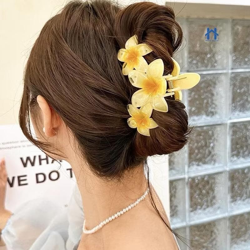 Kit 3 Presilha de Cabelo Floral com Acrílico Resistente, Flor De Cabelo (1 média  e 2 pequenas)