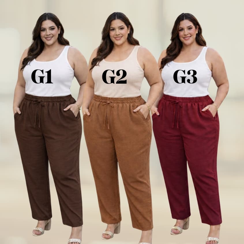 Calça Pantalona Feminina Plus Size G1-G2-G3 com Forro Tecido Duna Cintura Elástica | Confortável e Elegante