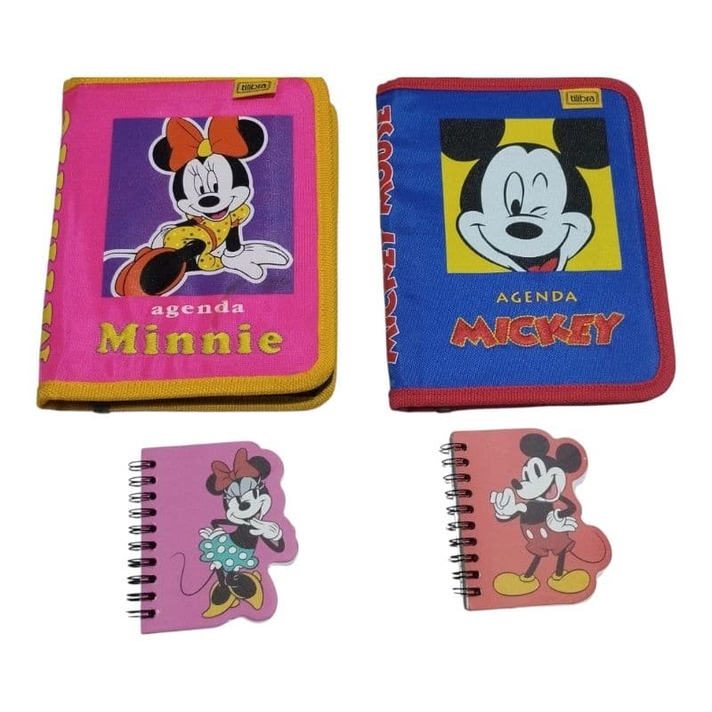 Kit 2 Porta Agenda Mickey e Minie Tilibra + 2 Mini cadernetas. use agendas 10,2 x 13,9 mm