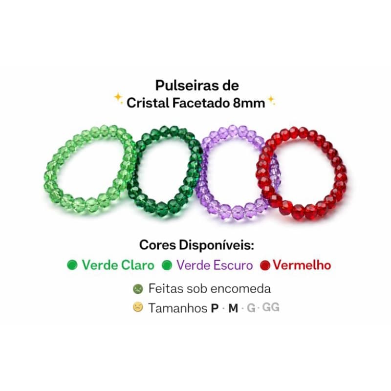 Pulseira Miçanga de Cristal 8mm vidro - Diversas Cores - Umbanda e Candomblé