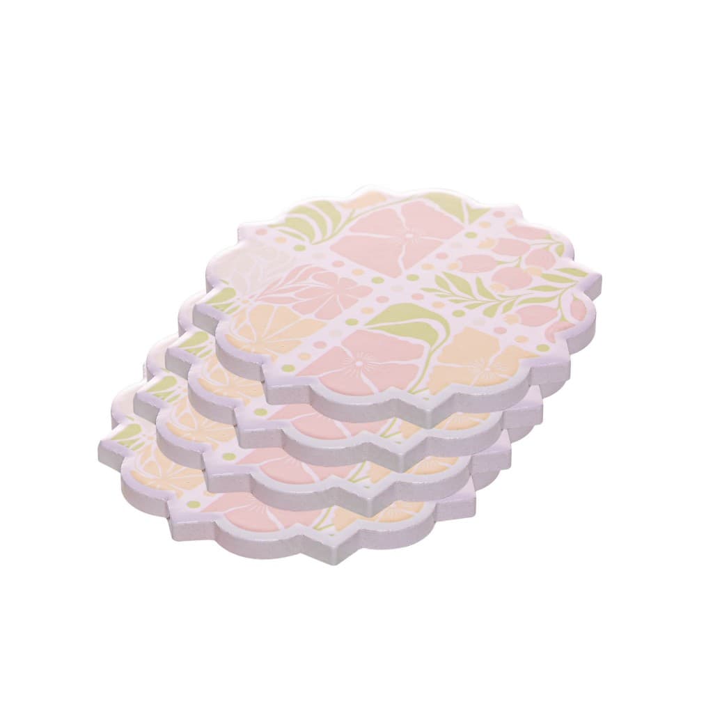 Conjunto 4 Porta Copos Floral Cerâmica 10 cm - Lyor