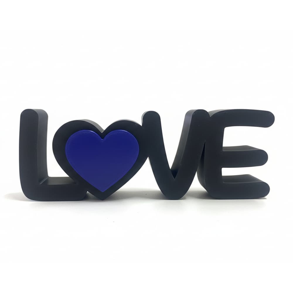 Painel Decorativo LOVE Preto com Coração Azul Safira – Compacto, Moderno e Envio Imediato